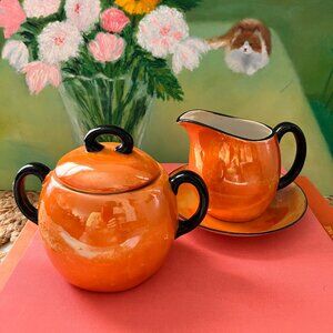 Vintage Lustre Ware Creamer and Sugar Bowl: Slovakian Art Deco Decor